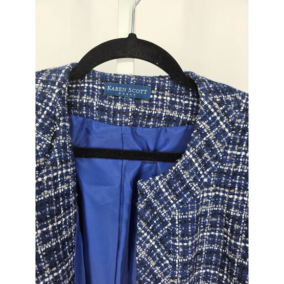 Karen Scott Women's Blue Long Sleeve Pockets V-neck Open Front Jacket Size L - Picture 3 of 4